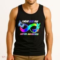 I Wear Blue For Autism Awareness Butterfly Ribbon Tank Top thumb 3