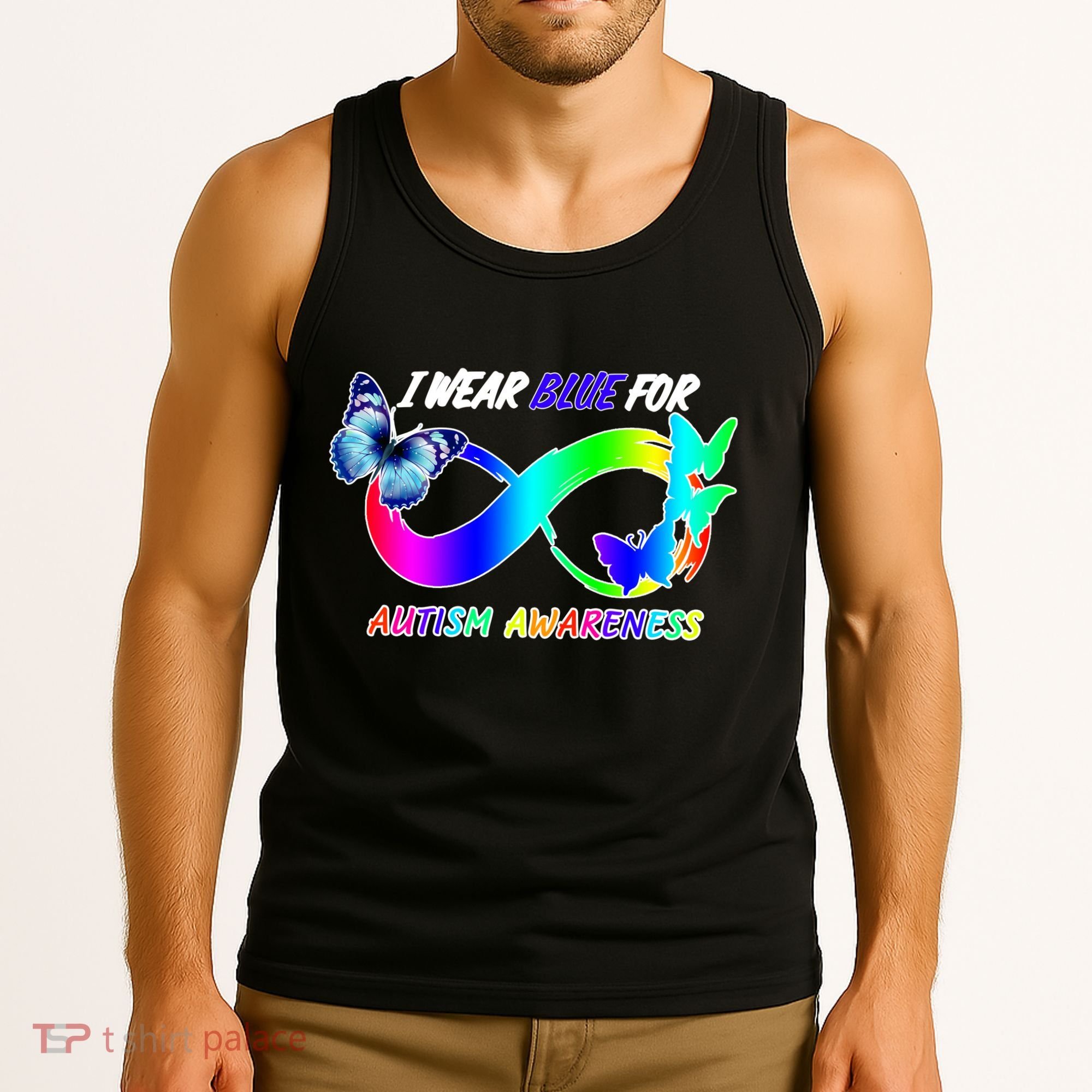 I Wear Blue For Autism Awareness Butterfly Ribbon Tank Top
