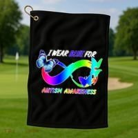 I Wear Blue For Autism Awareness Butterfly Ribbon Golf Towel thumb 1