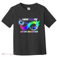 I Wear Blue For Autism Awareness Butterfly Ribbon Toddler T-Shirt thumb 0
