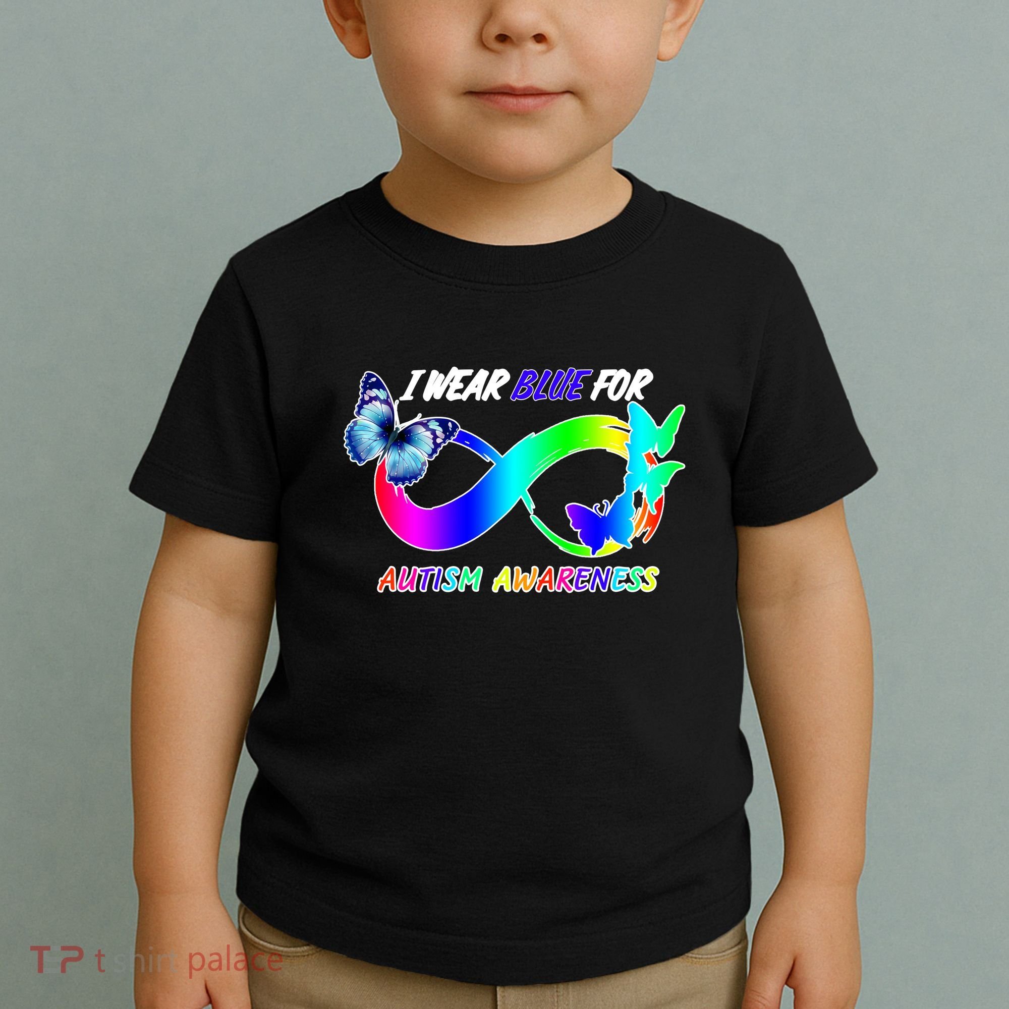 I Wear Blue For Autism Awareness Butterfly Ribbon Toddler T-Shirt