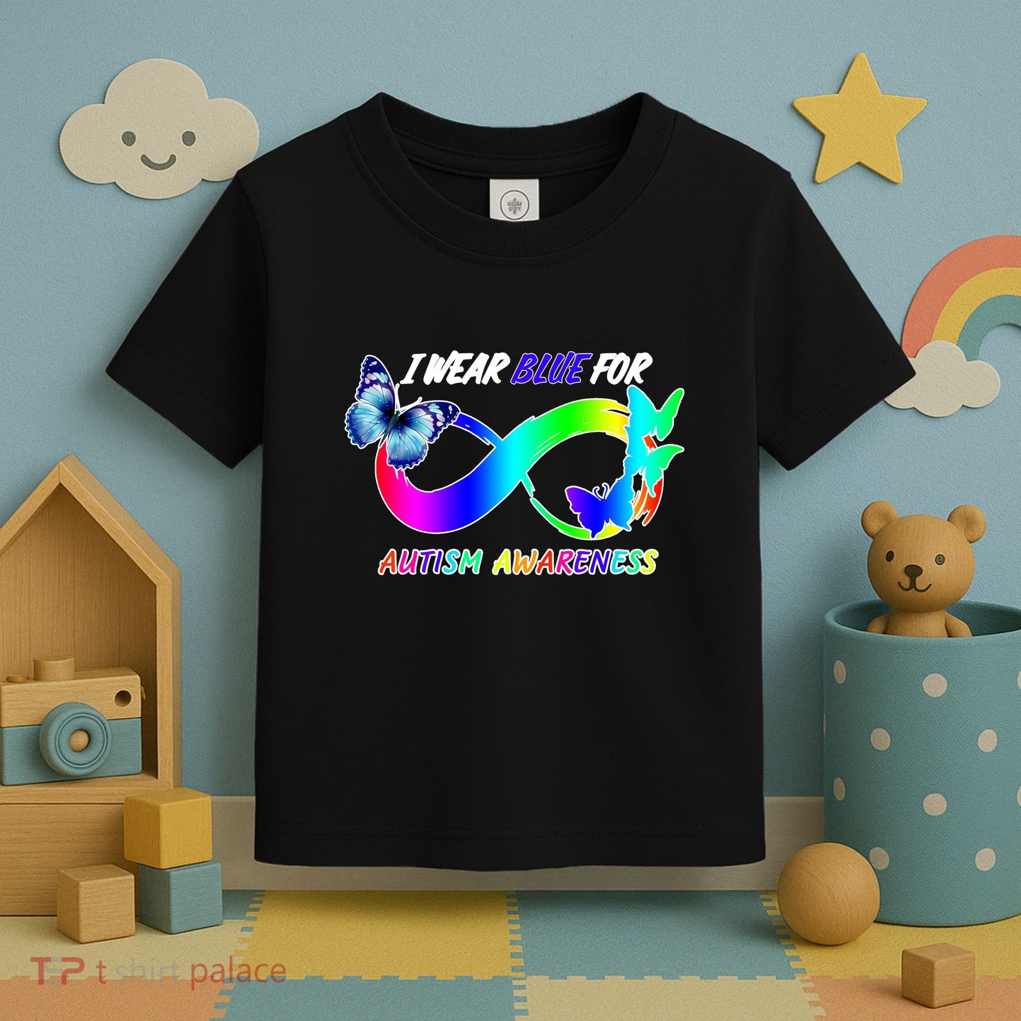 I Wear Blue For Autism Awareness Butterfly Ribbon Toddler T-Shirt