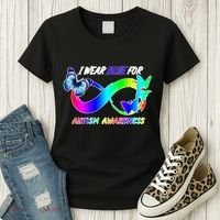 I Wear Blue For Autism Awareness Butterfly Ribbon Women's T-Shirt thumb 3