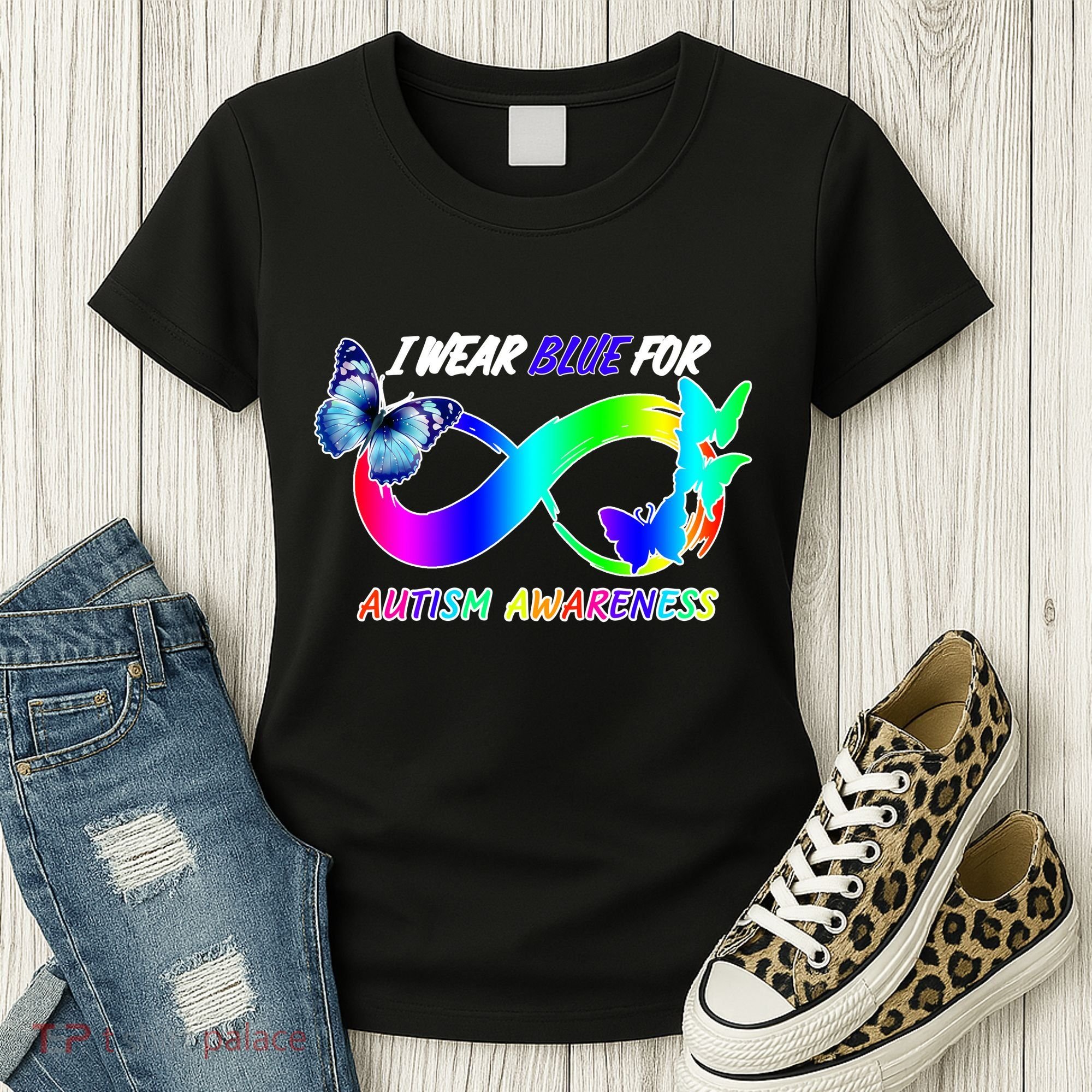 I Wear Blue For Autism Awareness Butterfly Ribbon Women's T-Shirt