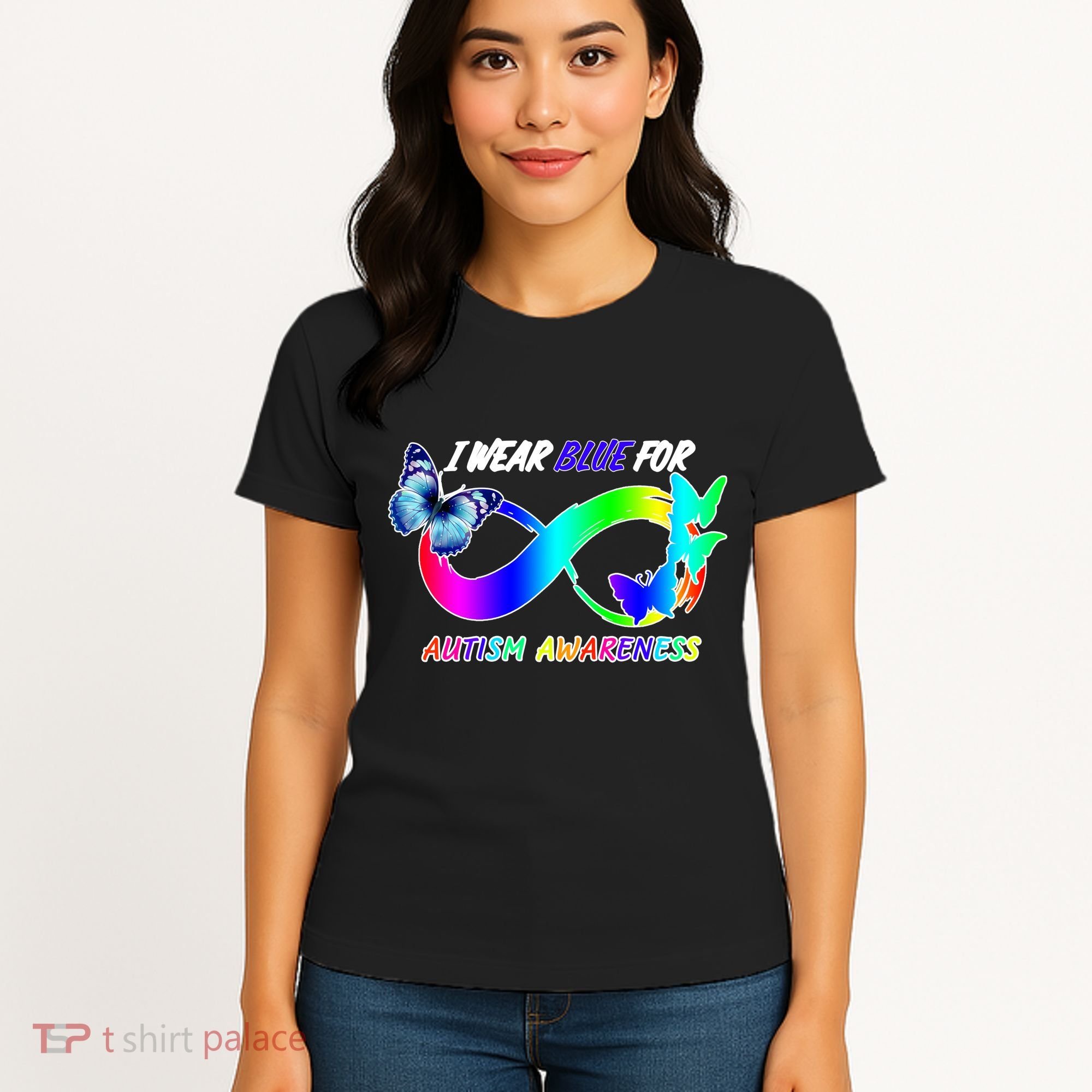 I Wear Blue For Autism Awareness Butterfly Ribbon Women's T-Shirt