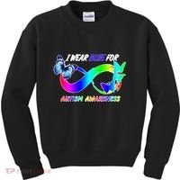 I Wear Blue For Autism Awareness Butterfly Ribbon Kids Sweatshirt thumb 0