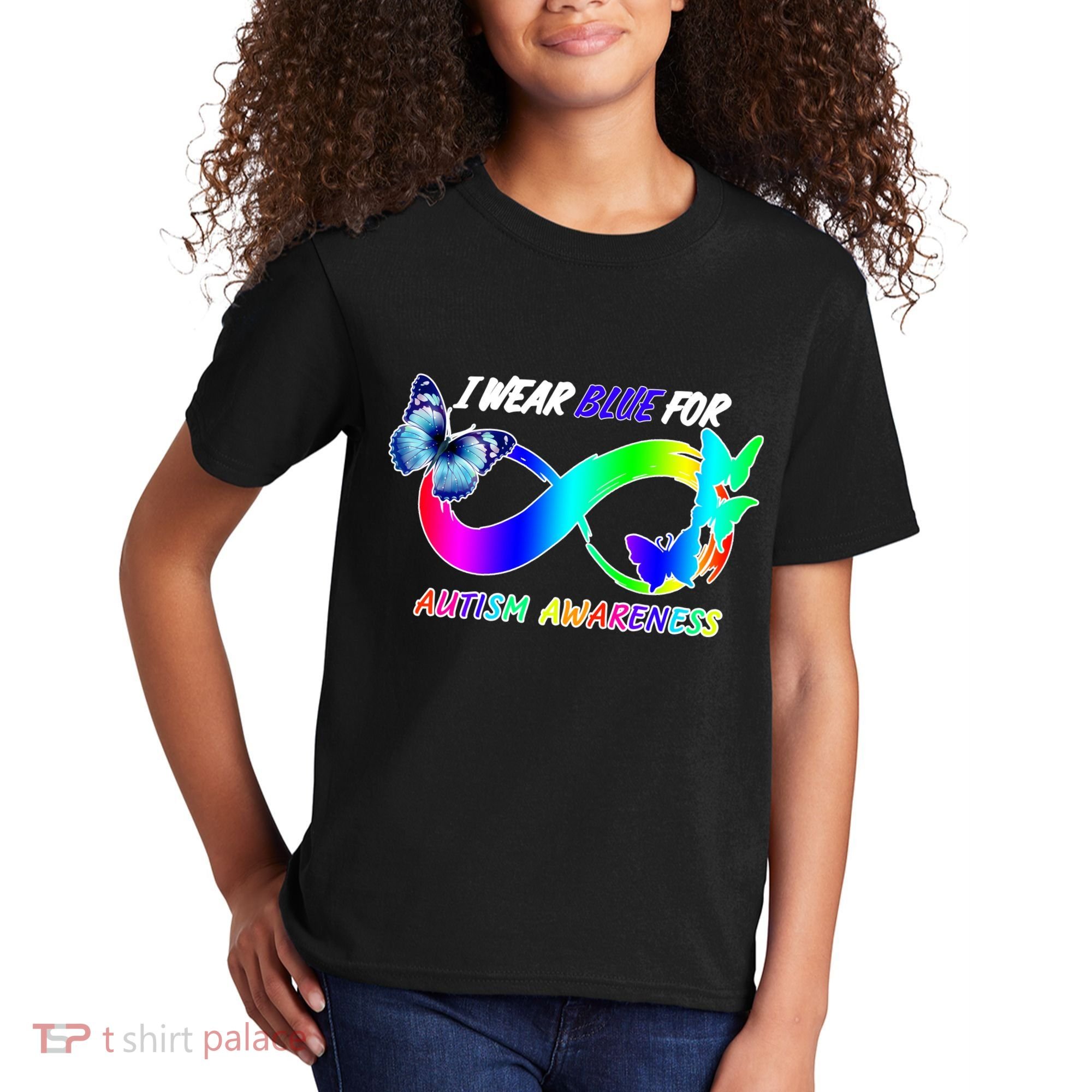 I Wear Blue For Autism Awareness Butterfly Ribbon Kids T-Shirt