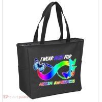 I Wear Blue For Autism Awareness Butterfly Ribbon Tote Bag thumb 2