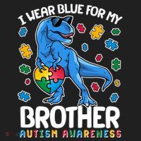 I Wear Blue For My Brother Autism Awareness T-Rex Dinosaur Women's Sweatshirt thumb 2
