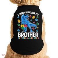 I Wear Blue For My Brother Autism Awareness T-Rex Dinosaur Doggie Tank thumb 0