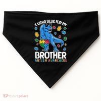 I Wear Blue For My Brother Autism Awareness T-Rex Dinosaur USA-Made Doggie Bandana thumb 0