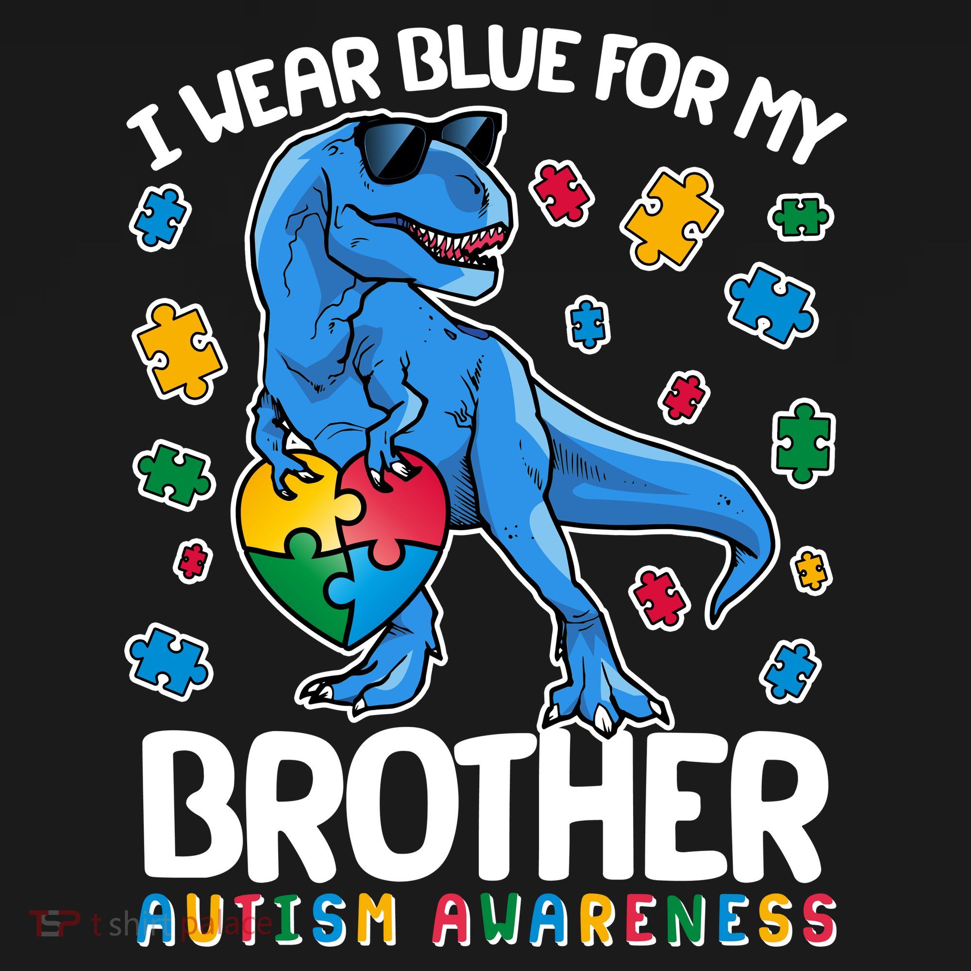 I Wear Blue For My Brother Autism Awareness T-Rex Dinosaur Bucket Hat