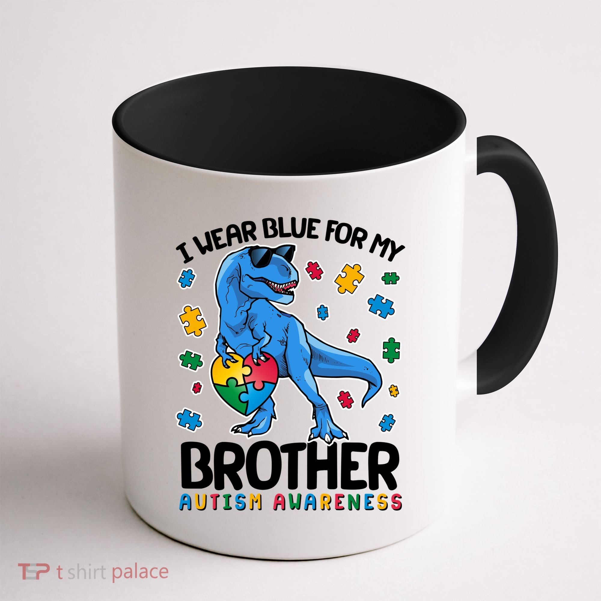 I Wear Blue For My Brother Autism Awareness T-Rex Dinosaur Coffee Mug