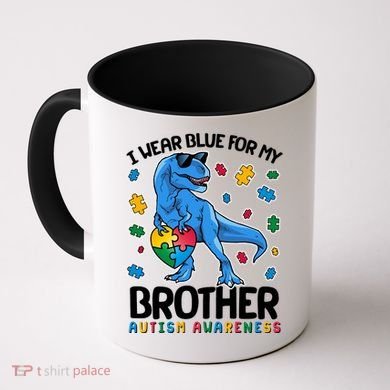 I Wear Blue For My Brother Autism Awareness T-Rex Dinosaur Coffee Mug