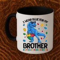 I Wear Blue For My Brother Autism Awareness T-Rex Dinosaur Coffee Mug thumb 2