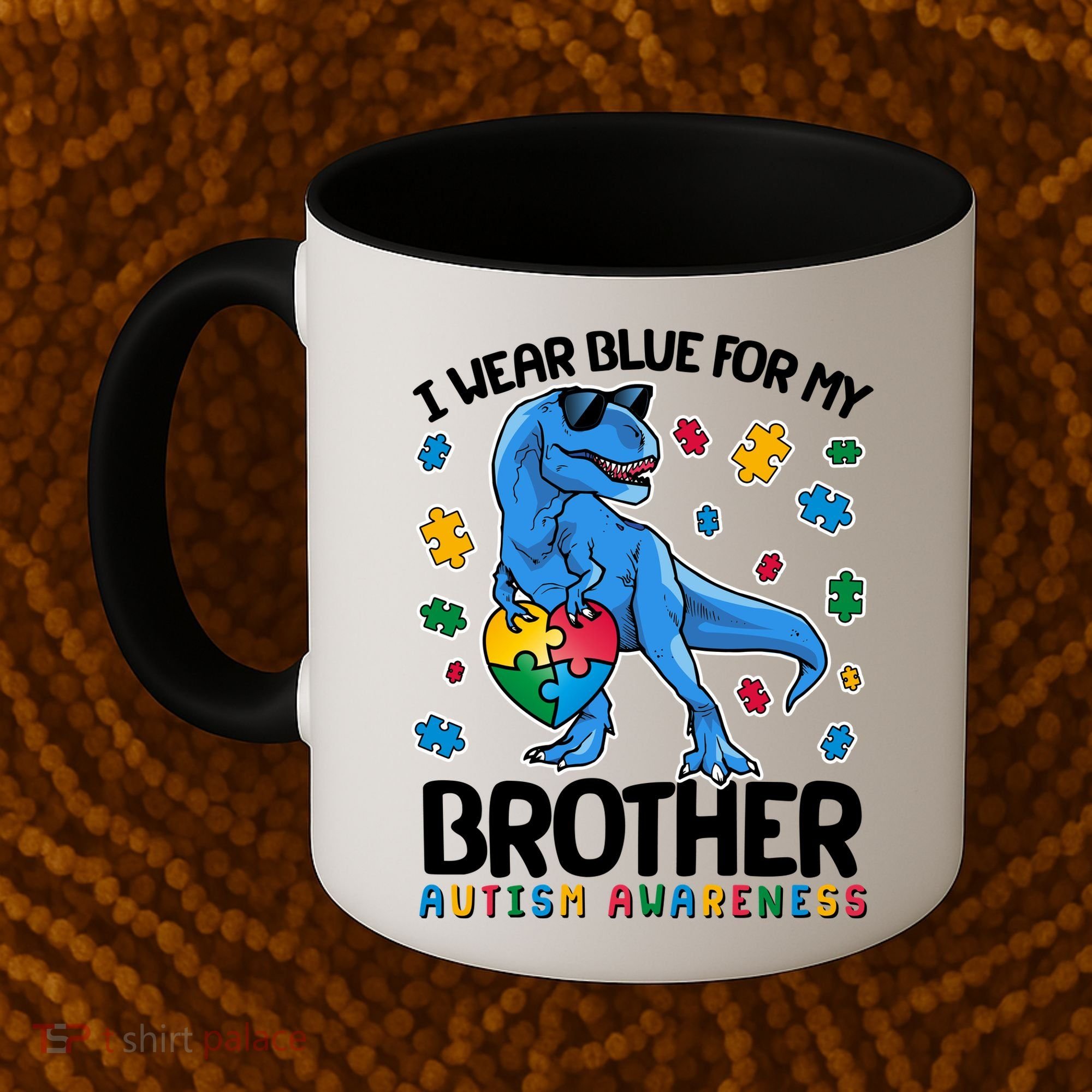 I Wear Blue For My Brother Autism Awareness T-Rex Dinosaur Coffee Mug