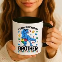 I Wear Blue For My Brother Autism Awareness T-Rex Dinosaur Coffee Mug thumb 3