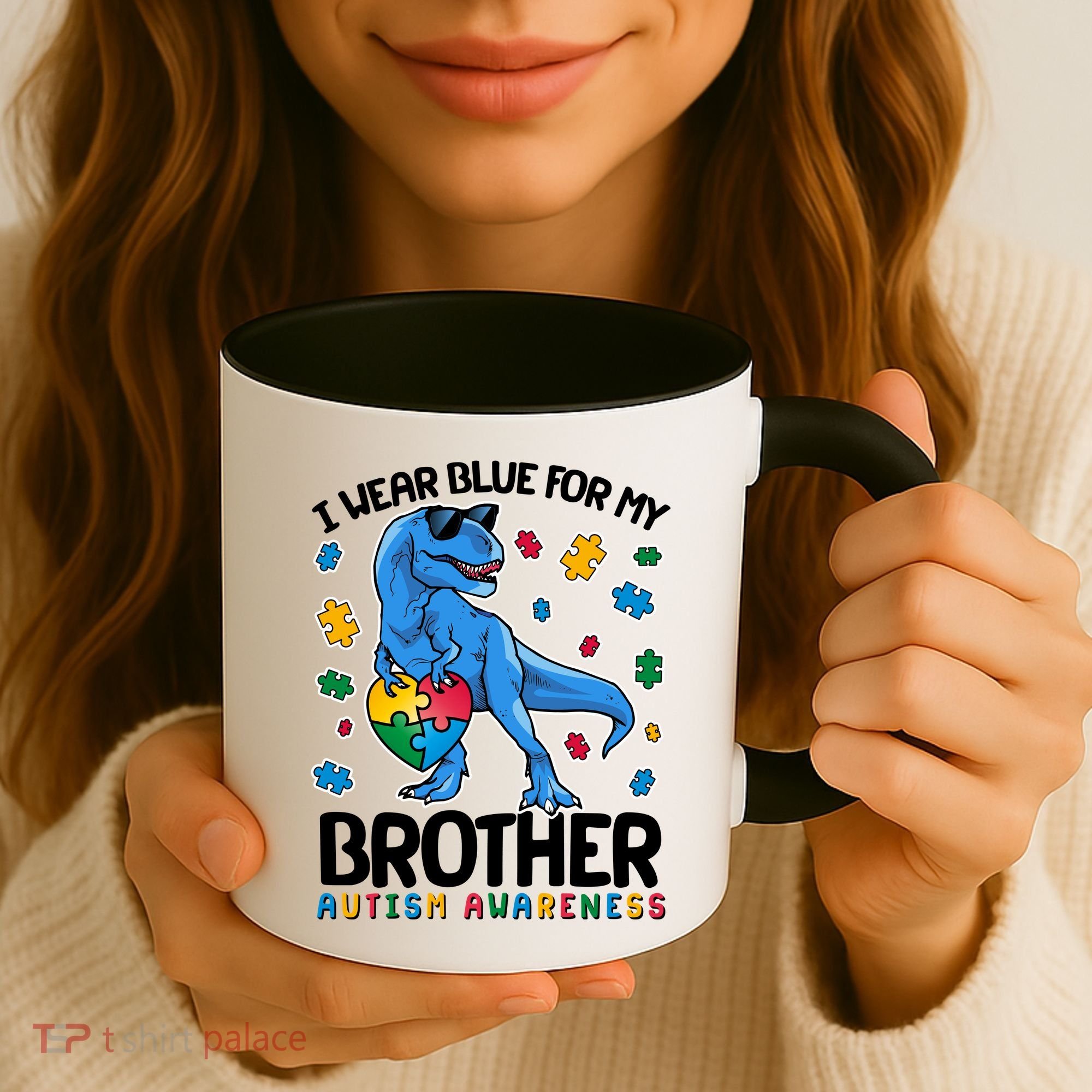 I Wear Blue For My Brother Autism Awareness T-Rex Dinosaur Coffee Mug