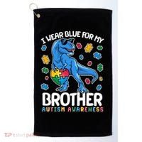 I Wear Blue For My Brother Autism Awareness T-Rex Dinosaur Golf Towel thumb 0