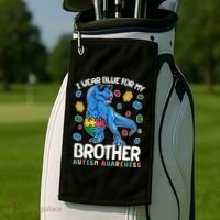 I Wear Blue For My Brother Autism Awareness T-Rex Dinosaur Golf Towel thumb 2