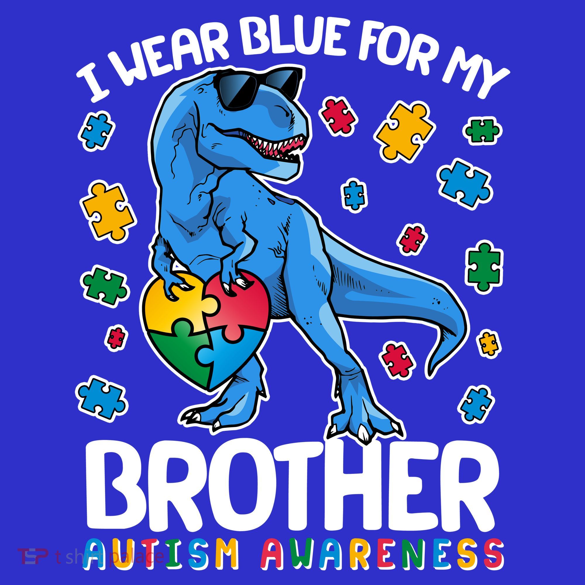 I Wear Blue For My Brother Autism Awareness T-Rex Dinosaur Hoodie