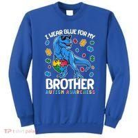 I Wear Blue For My Brother Autism Awareness T-Rex Dinosaur Sweatshirt thumb 0
