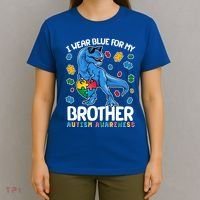 I Wear Blue For My Brother Autism Awareness T-Rex Dinosaur T-Shirt thumb 4