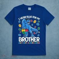 I Wear Blue For My Brother Autism Awareness T-Rex Dinosaur T-Shirt thumb 5