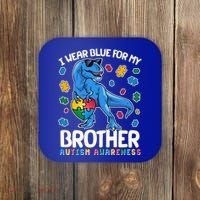 I Wear Blue For My Brother Autism Awareness T-Rex Dinosaur Coaster thumb 0