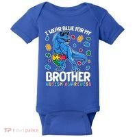 I Wear Blue For My Brother Autism Awareness T-Rex Dinosaur Baby Bodysuit thumb 0