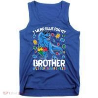 I Wear Blue For My Brother Autism Awareness T-Rex Dinosaur Tank Top thumb 0
