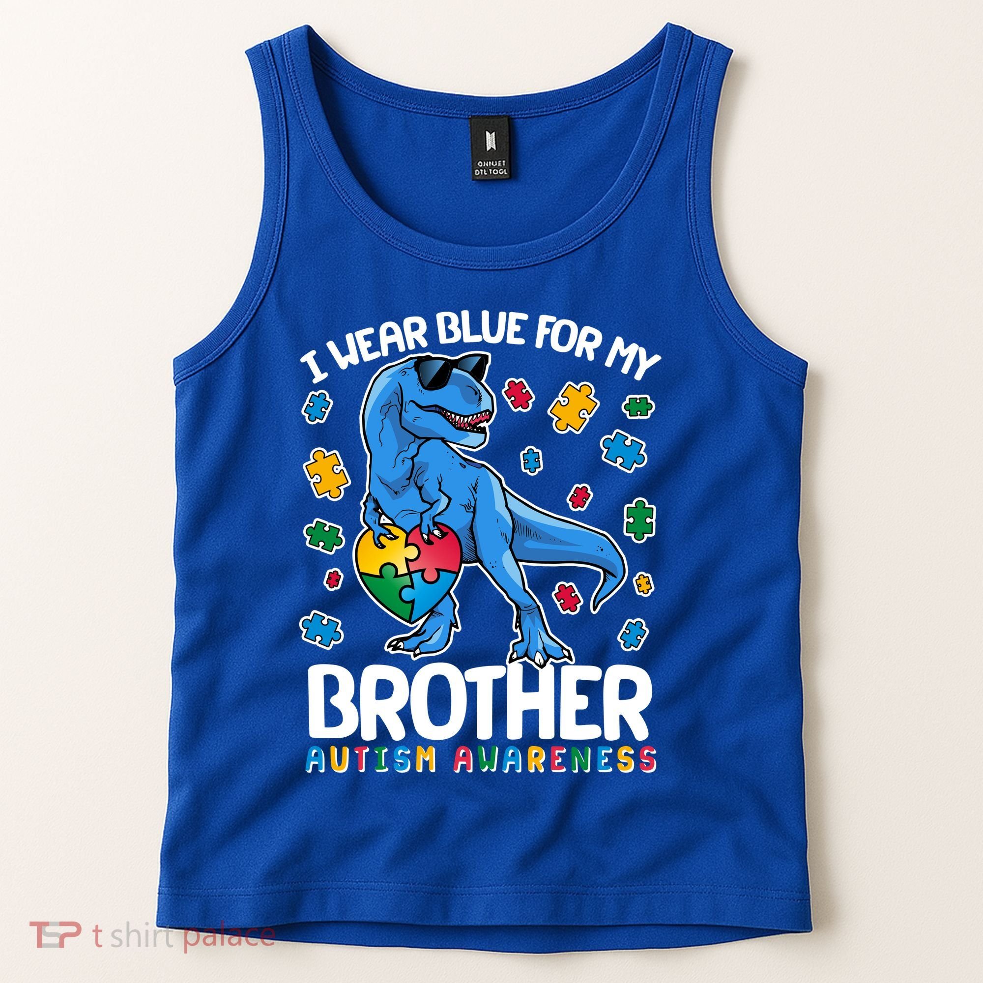 I Wear Blue For My Brother Autism Awareness T-Rex Dinosaur Tank Top