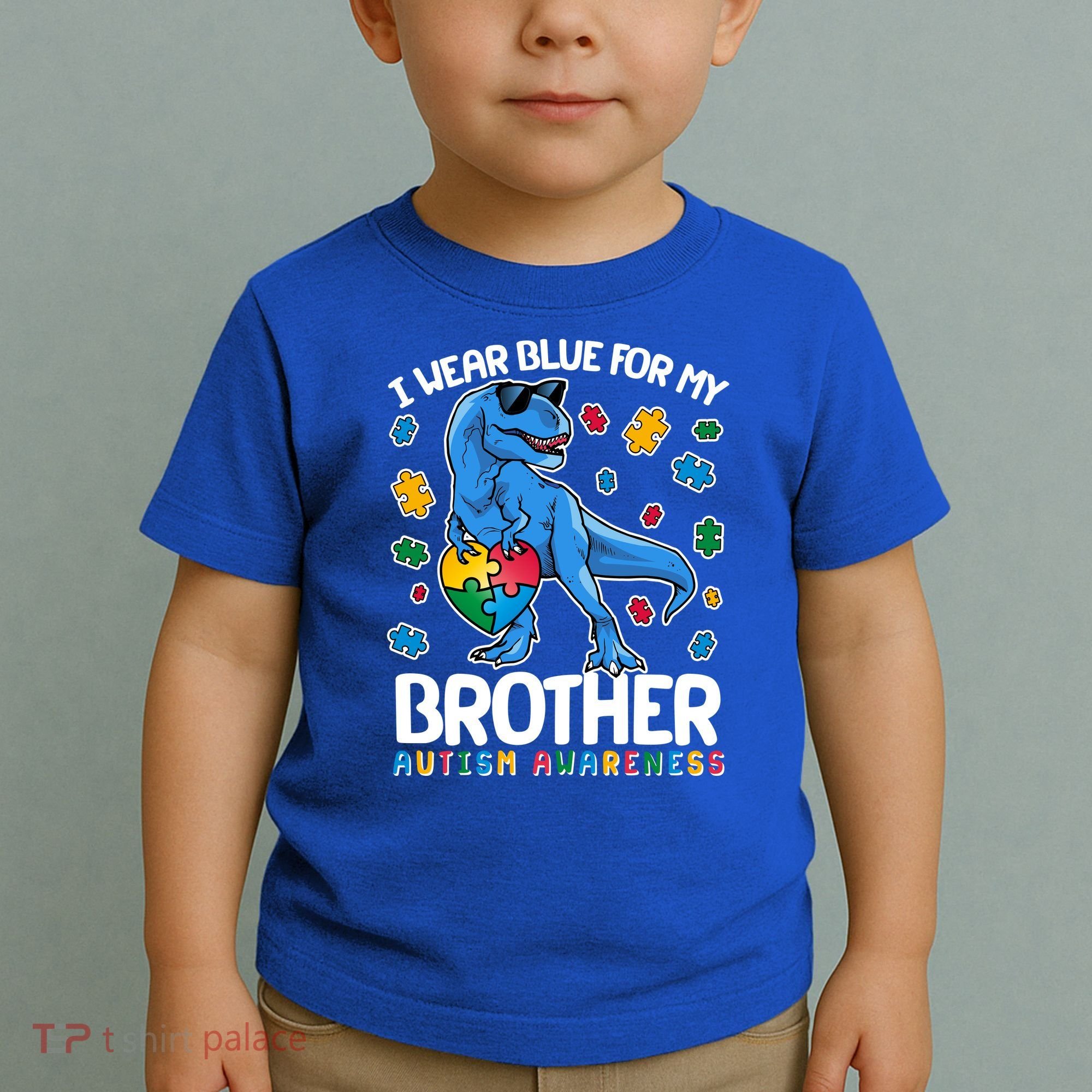 I Wear Blue For My Brother Autism Awareness T-Rex Dinosaur Toddler T-Shirt