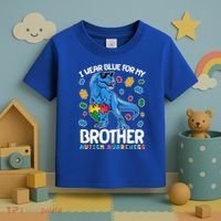 I Wear Blue For My Brother Autism Awareness T-Rex Dinosaur Toddler T-Shirt thumb 3