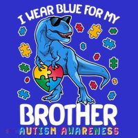 I Wear Blue For My Brother Autism Awareness T-Rex Dinosaur Toddler T-Shirt thumb 4