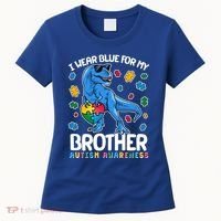 I Wear Blue For My Brother Autism Awareness T-Rex Dinosaur Women's T-Shirt thumb 0