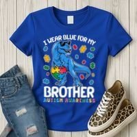 I Wear Blue For My Brother Autism Awareness T-Rex Dinosaur Women's T-Shirt thumb 3