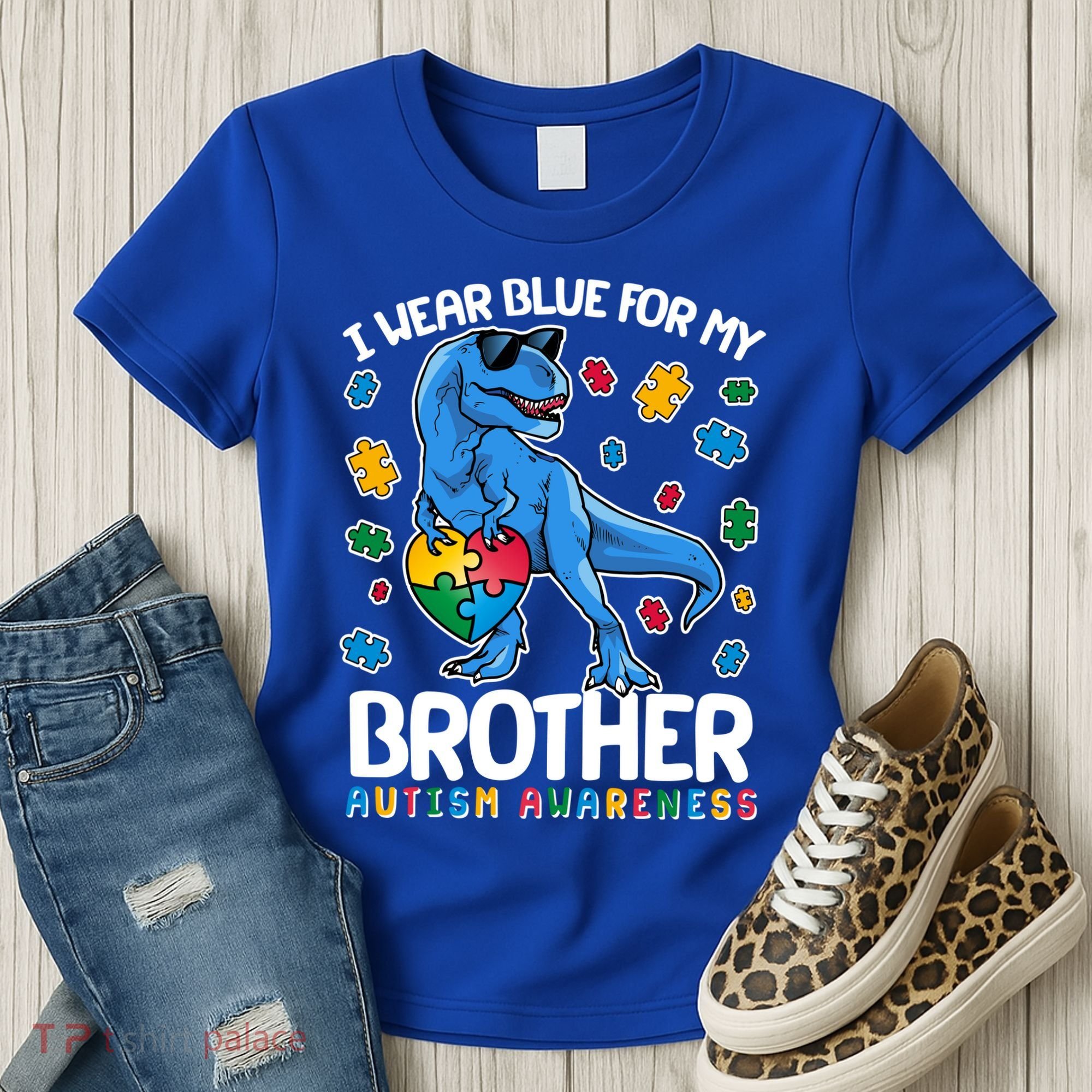 I Wear Blue For My Brother Autism Awareness T-Rex Dinosaur Women's T-Shirt
