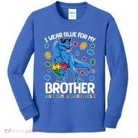 I Wear Blue For My Brother Autism Awareness T-Rex Dinosaur Kids Long Sleeve Shirt thumb 0