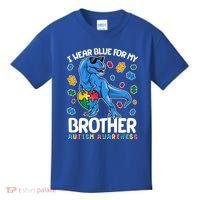 I Wear Blue For My Brother Autism Awareness T-Rex Dinosaur Kids T-Shirt thumb 0