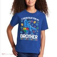 I Wear Blue For My Brother Autism Awareness T-Rex Dinosaur Kids T-Shirt thumb 2