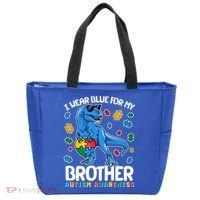 I Wear Blue For My Brother Autism Awareness T-Rex Dinosaur Tote Bag thumb 0