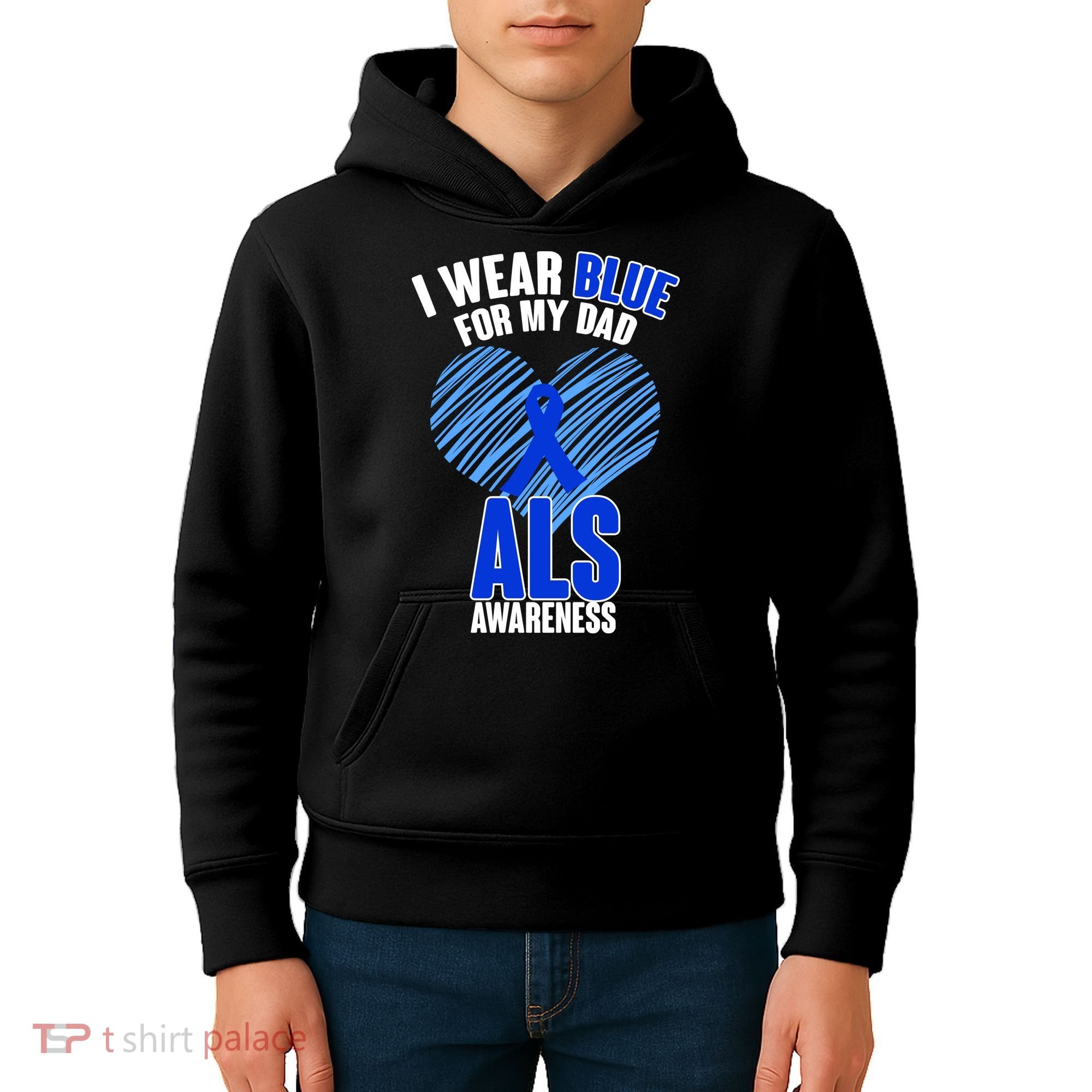 I Wear Blue For My Dad ALS Awareness Kids Hoodie