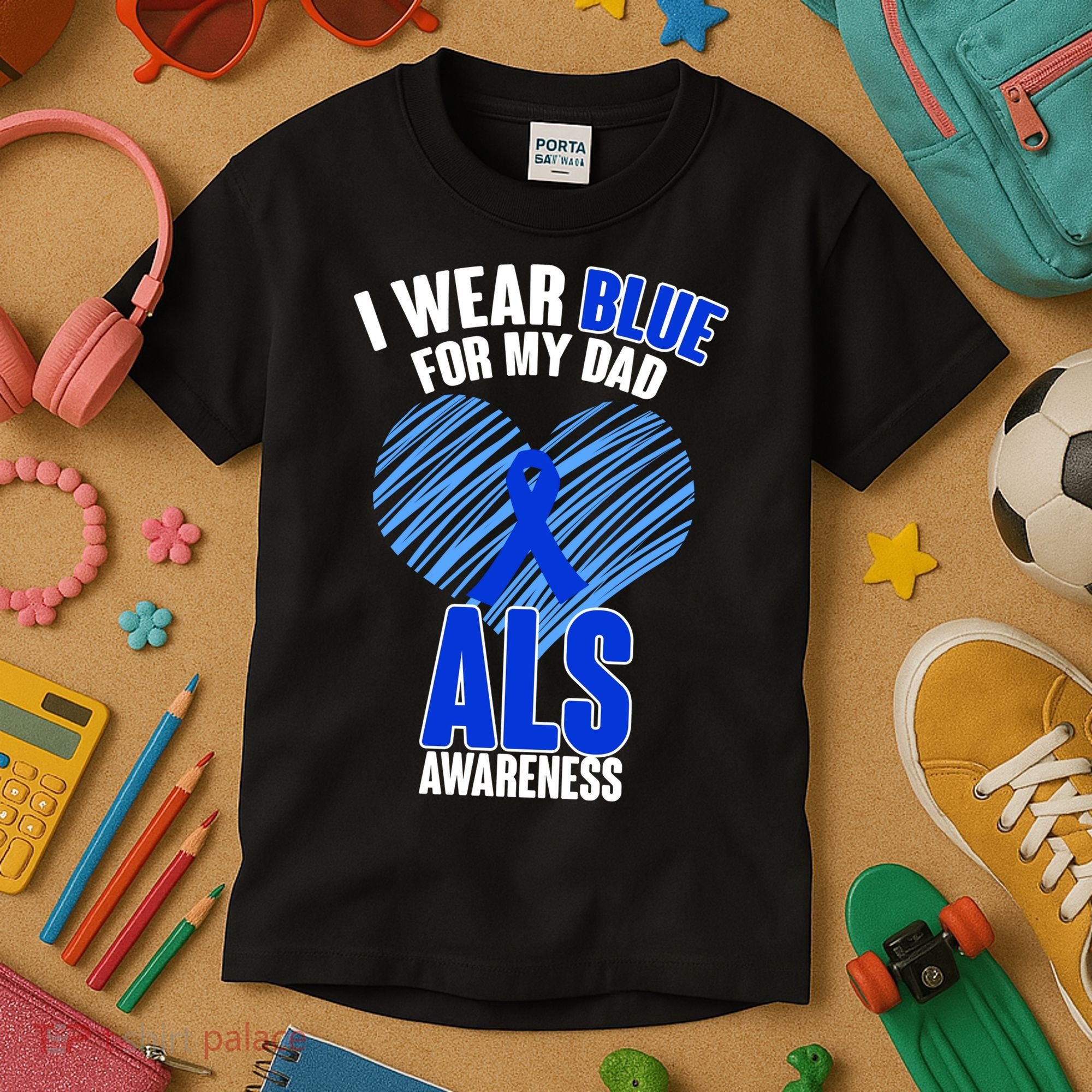 I Wear Blue For My Dad ALS Awareness Kids T-Shirt