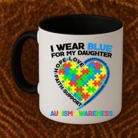 I Wear Blue For My Daughter Autism Awareness Heart Puzzle Coffee Mug thumb 2