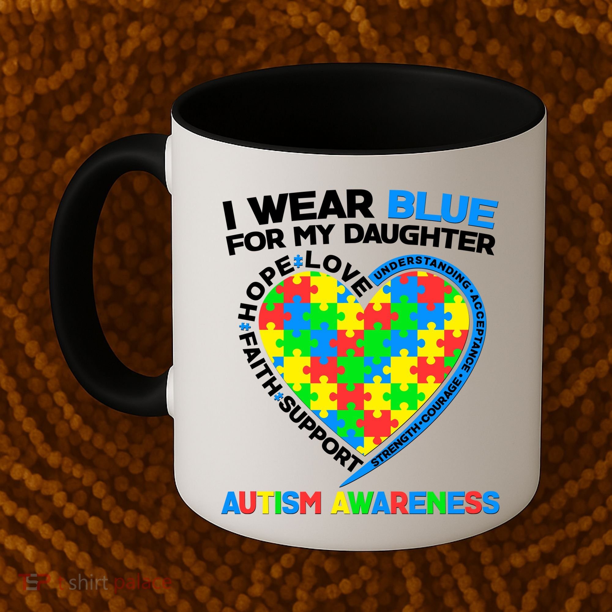 I Wear Blue For My Daughter Autism Awareness Heart Puzzle Coffee Mug