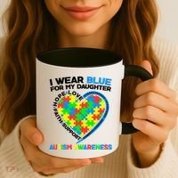 I Wear Blue For My Daughter Autism Awareness Heart Puzzle Coffee Mug thumb 3
