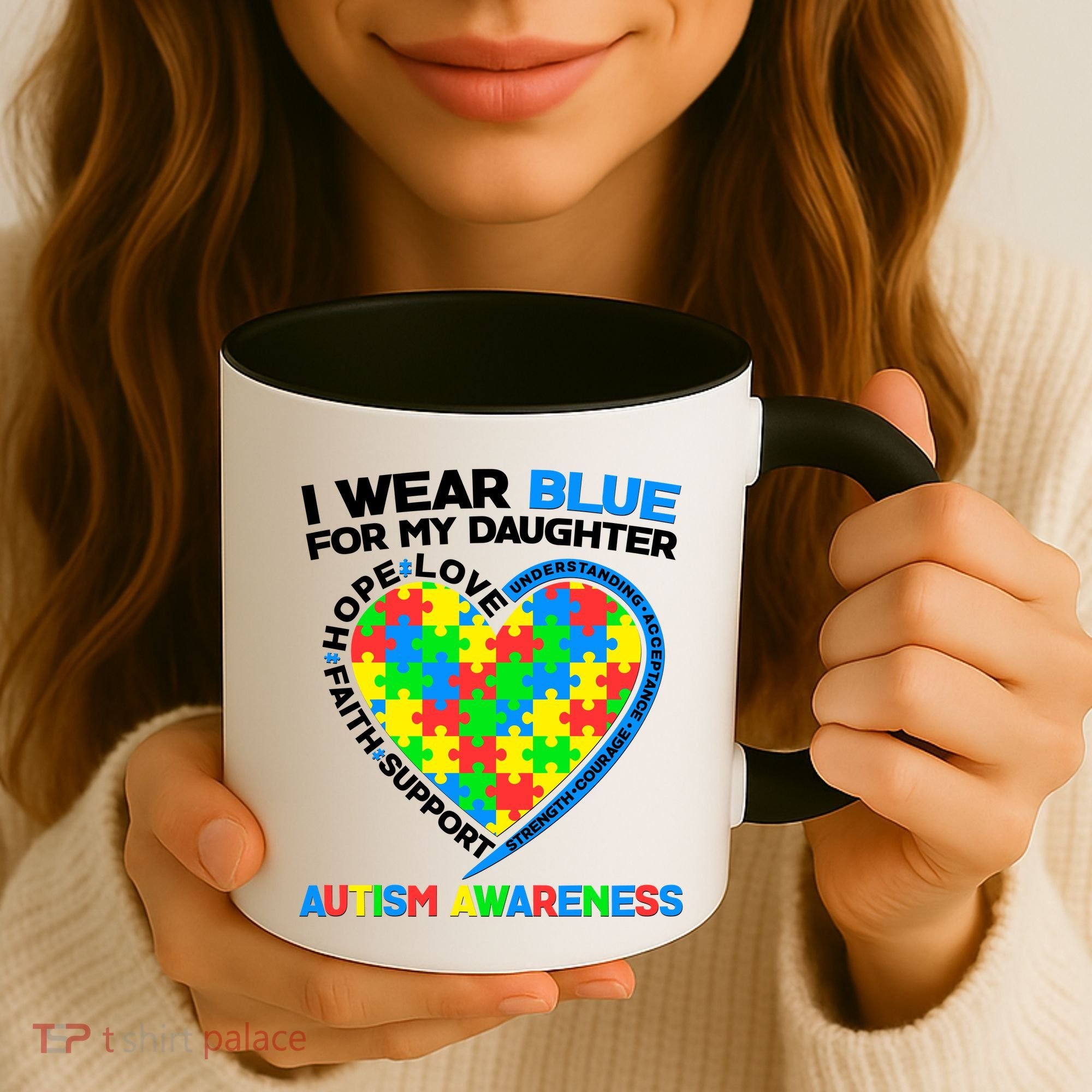 I Wear Blue For My Daughter Autism Awareness Heart Puzzle Coffee Mug
