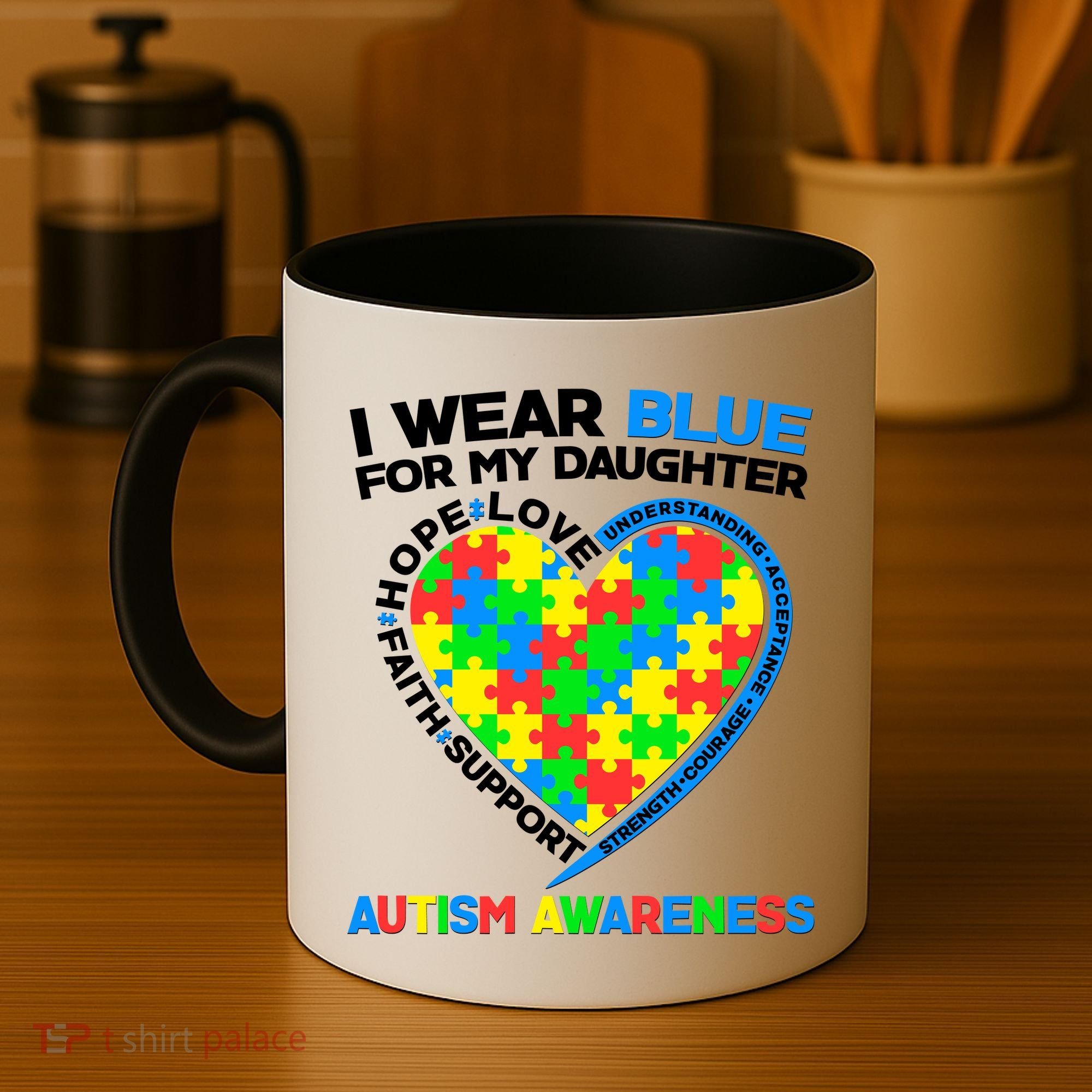I Wear Blue For My Daughter Autism Awareness Heart Puzzle Coffee Mug