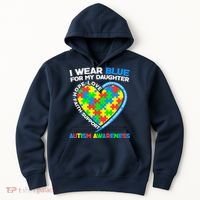 I Wear Blue For My Daughter Autism Awareness Heart Puzzle Hoodie thumb 0
